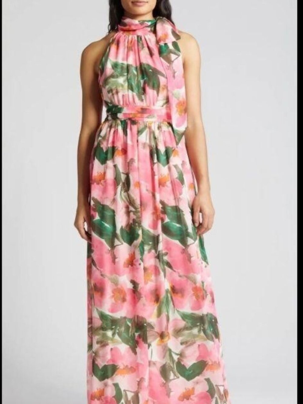 ANNE KLEIN Size 18 Elegant Pink & Green Floral Sleeveless Dress